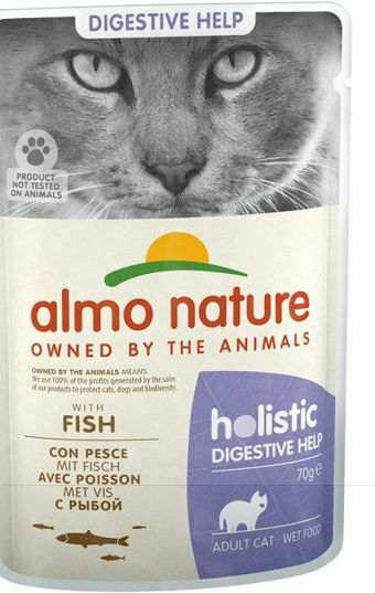 Almo Nature Holistic Digestive Help Wet Food for Adult Cats in Pouches with Fish Gluten-Free 70gr
