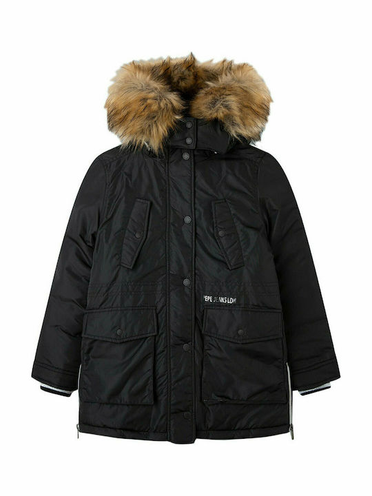 Isabelle Kinderparkas Lang mit Kapuze Schwarz