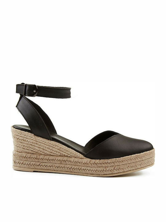 Women's Leather Platform Espadrilles Black