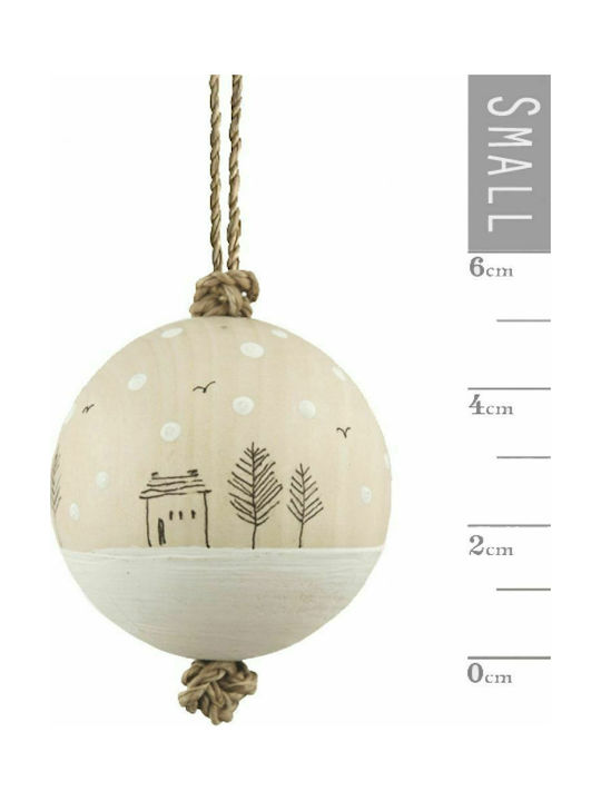 Hängendes Kugel Ornament Ornament Hölzern Weiß 5cm