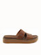 Leather Women's Flat Sandals in Tabac Brown Color