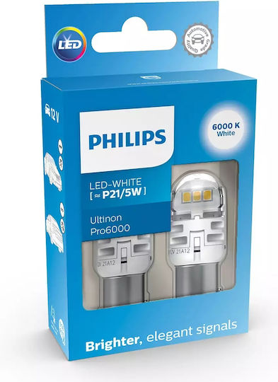 Philips Λάμπες Αυτοκινήτου Ultinon Pro6000 P21/5W-BAY15D-1157 LED 6000K Ψυχρό Λευκό 12V 5W 2τμχ