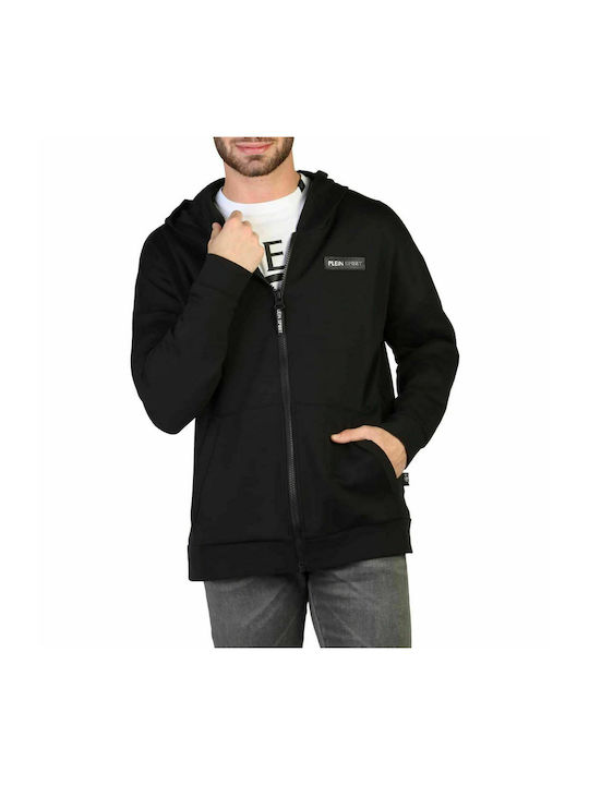 Plein Sport Men's Sweatshirt Jacket with Hood and Pockets Black