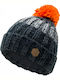 Einar 009 Pom Pom Beanie Männer Beanie mit Rippstrick in Schwarz Farbe