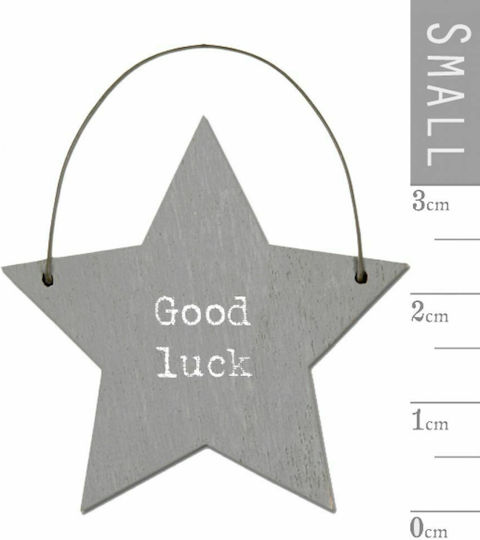 Synchronia Hanging Wall Decor Star with Good Luck Message Gray Wooden 3x0.5x6cm