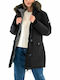 Women's Long Parka Jacket for Winter Black