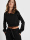 Cropped Women's Sweatshirt Velvet Black