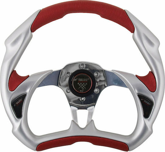 Simoni Racing Τιμόνι Αυτοκινήτου X5 Aluminum Look Inox Racing Κόκκινο/Ασημί