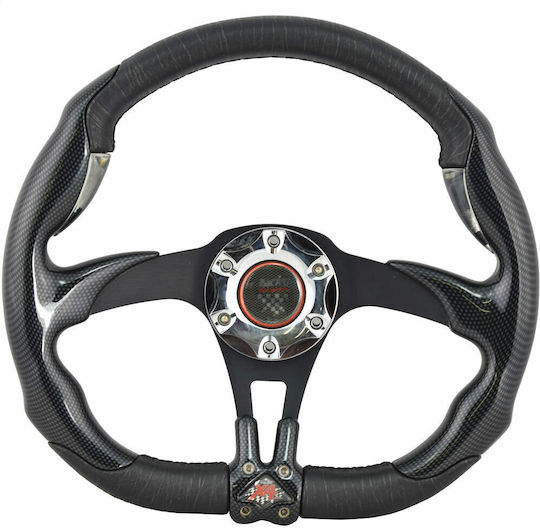 Simoni Racing X4 Carbon Leather Three Spoke Car Steering Wheel Lux Black/Black