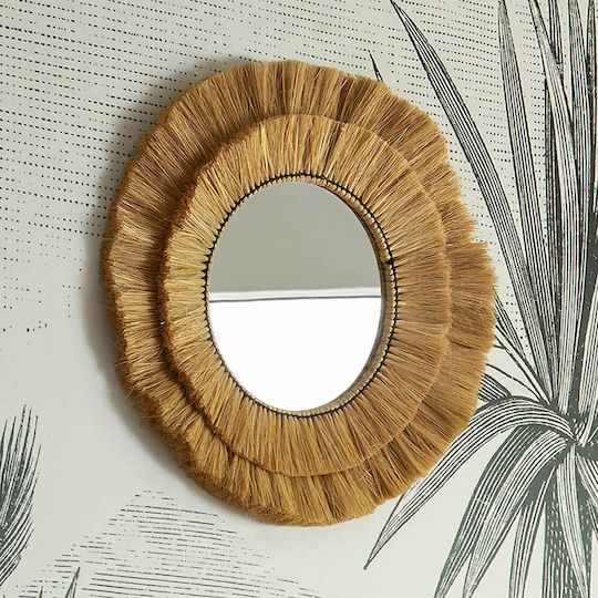 Atmosphera Wandspiegel mit Beige Rattan Rahmen Durchmesser 60cm