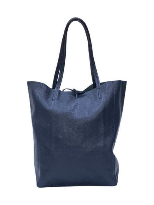 Γυναικεία Τσάντα Αγοράς από Γνήσιο Δέρμα Εξαιρετικής Ποιότητας σε Blue Navy