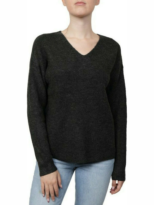 Only Camilla Women's Long Sleeve Sweater with V Neckline Dark Grey