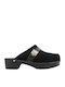 Pescura Suede Mules with Low Heel in Black Color
