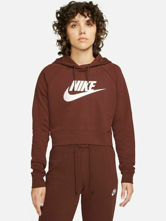 Nike Изрязан Дамски Суитшърт Худи Кафяв