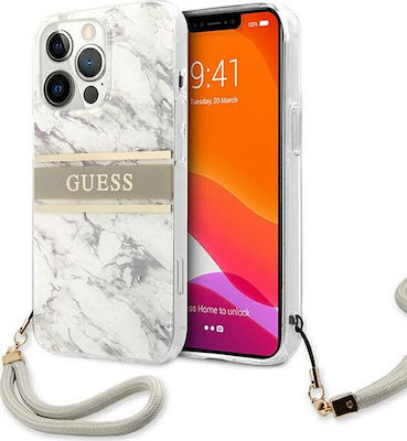 Guess Marble Plastic Back Cover with Strap Gray (iPhone 13 Pro)