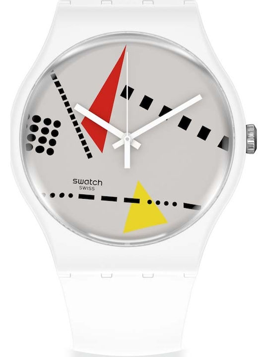 Swatch Whi_Mem M Γυναικείο Ρολόι 34mm Μπαταρίας με Λευκό Καουτσούκ Λουράκι