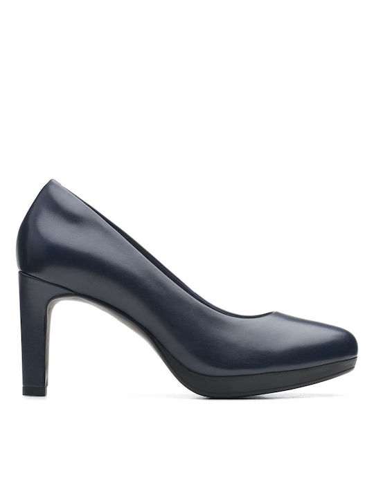 Clarks Anatomic Leather Pointed Toe Stiletto Navy Blue High Heels Ambyr Joy