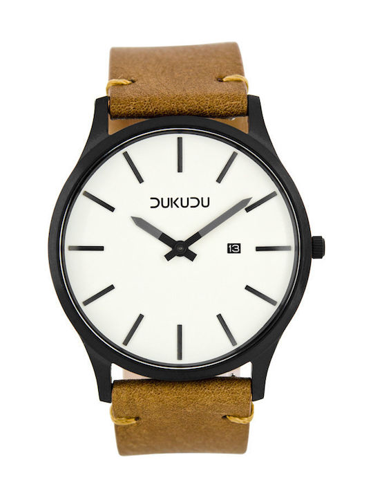 Dukudu Harald Watch Battery with Beige Leather Strap