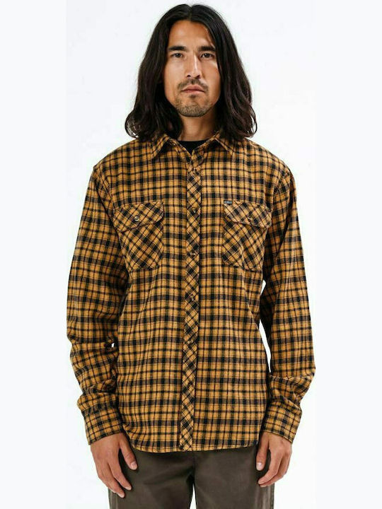 Long-sleeved Flannel Shirt Checked Οchre / Βlack