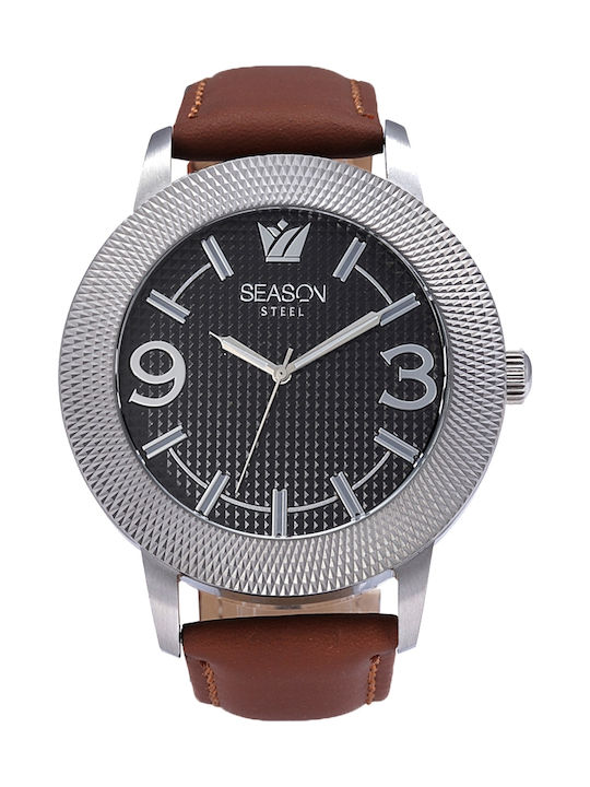 Season Time Ανδρικό Ρολόι 50mm Μπαταρίας με Καφέ Δερμάτινο Λουράκι