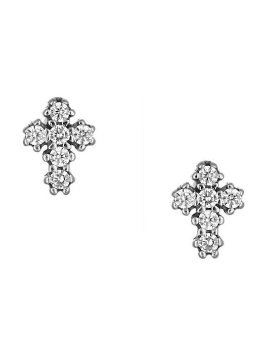 Cross Earrings Cross in White Gold K14 with Zirgon (N81) / White Gold K14