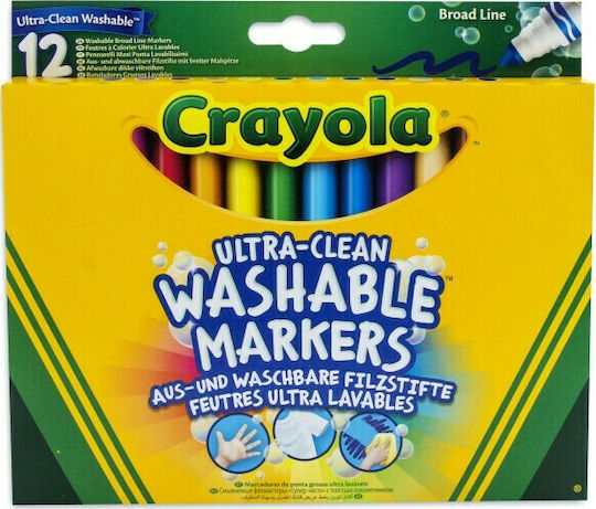 Crayola Ultra Washable Markers Μαρκαδόροι Ζωγραφικής Χονδροί, Πλενόμενοι Σετ 12 χρώματα