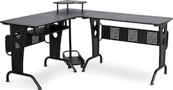 Wooden Corner Computer Desk with Metal Legs Μαύρο L140xW170xH86.5cm