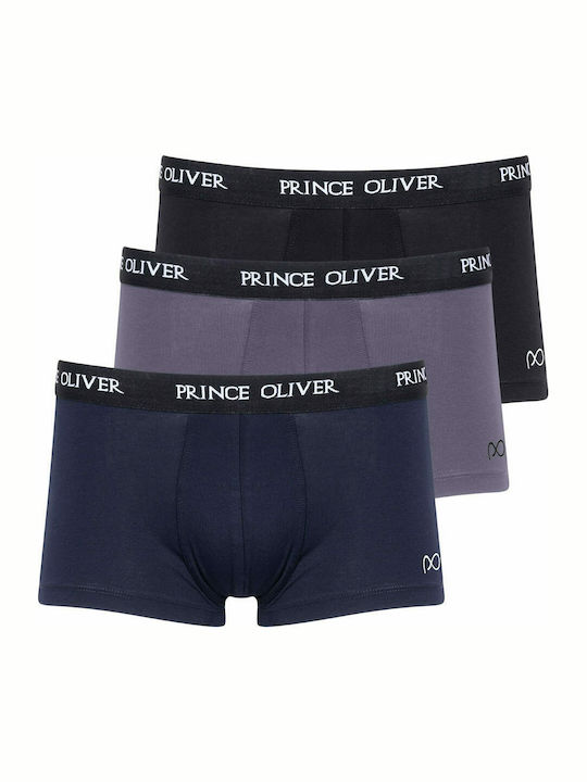 Prince Oliver Ανδρικά Μποξεράκια Μπλε Σκούρο / Γκρι / Μαύρο 3Pack