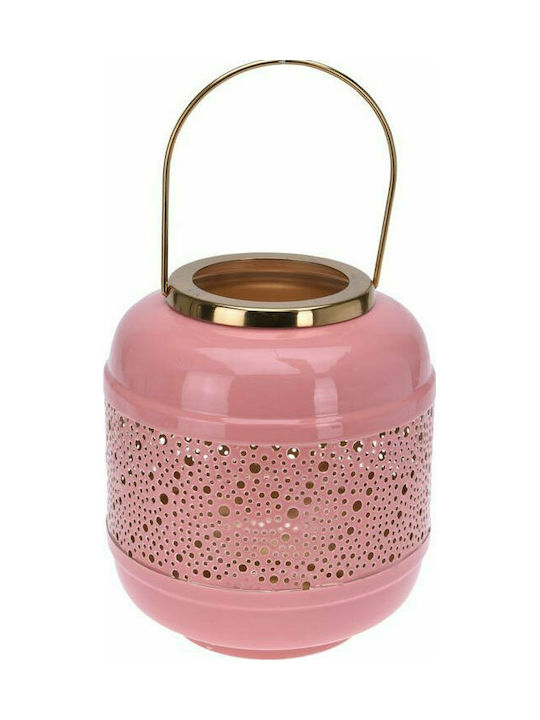 Metallic Tabletop Lantern Pink 18x18x21cm