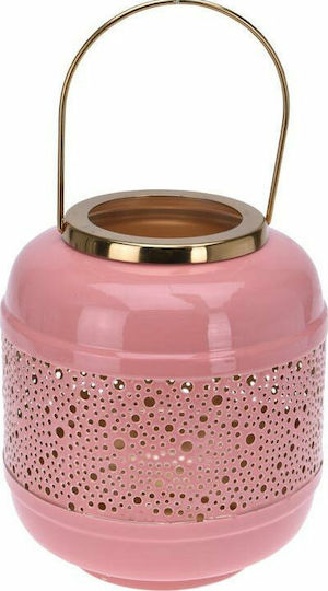 Metallic Tabletop Lantern Pink 18x18x21cm