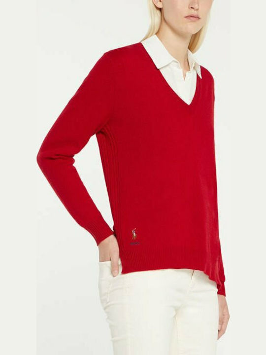 Ralph Lauren Women's Long Sleeve Pullover with V Neck Red