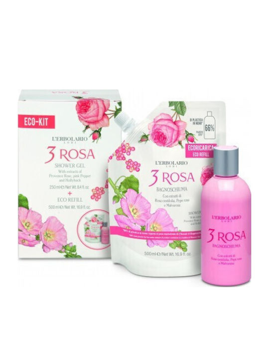 L' Erbolario Bagnoschiuma 3 Rosa Bagnoschiuma Комплект за грижа за кожата за Почистване на тялото