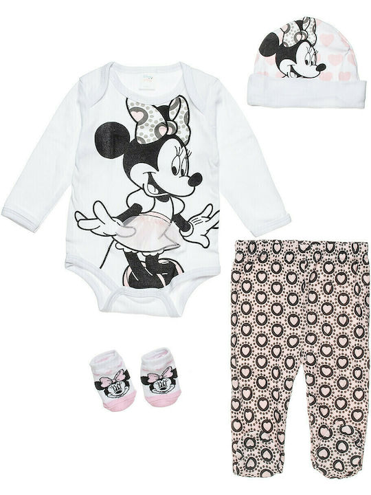 Alouette Disney Minnie Mouse Комплект Бебешко Боди Дълъг ръкав Бял 4бр
