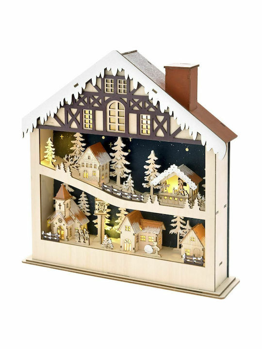 Iliadis Christmas Illuminated Decorative Wooden House with Battery 31x30x7cm.