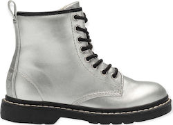 Lelli Kelly Kids Leather Anatomic Military Boots with Zipper Silver