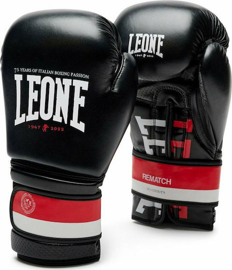 Leone Rematch Γάντια Πυγμαχίας από Συνθετικό Δέρμα για Αγώνα Μαύρα