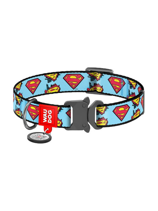 WauDog Superman Dog Collar in Blue color Light Collar with Smart ID 25mm x 31-49cm 31-117