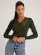Guess Women's Long Sleeve Sweater with V Neckline Khaki