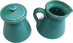 Best For Life Philosophy Ceramic Milk Jug - Sugar Bowl Set Blue 2pcs