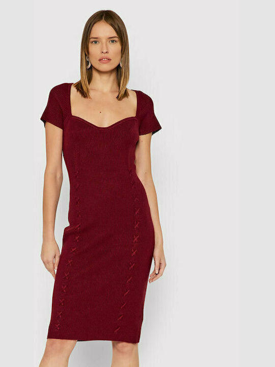 Guess Midi Evening Dress Burgundy