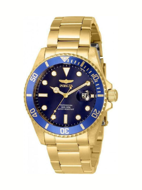 Invicta Pro Diver Γυναικείο Ρολόι 38mm Μπαταρίας με Χρυσό Μεταλλικό Μπρασελέ