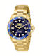 Invicta Pro Diver Γυναικείο Ρολόι 38mm Μπαταρίας με Χρυσό Μεταλλικό Μπρασελέ