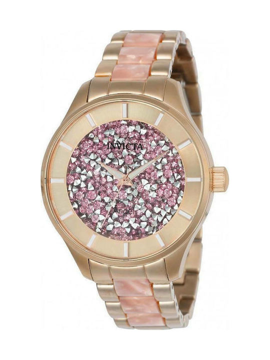 Invicta Angel Γυναικείο Ρολόι 40mm Μπαταρίας με Ροζ Μεταλλικό Μπρασελέ