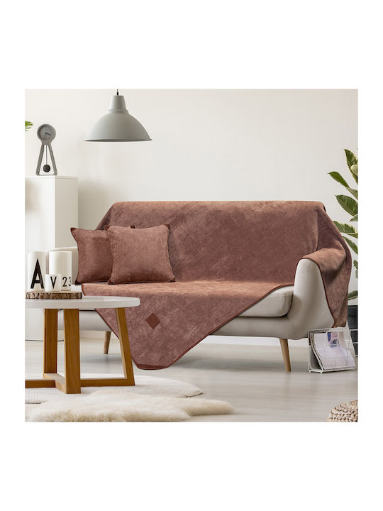 Beauty Home Ριχτάρι Τετραθέσιου Καναπέ Βελουτέ 180x350εκ. Κεραμιδί
