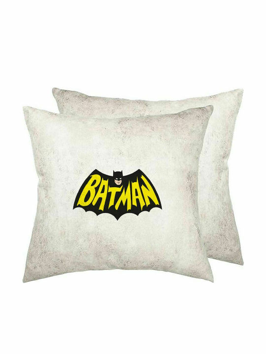 Batman classic logo, Pernă pentru canapea din imitație de piele artificială gri 40x40cm cu umplutură