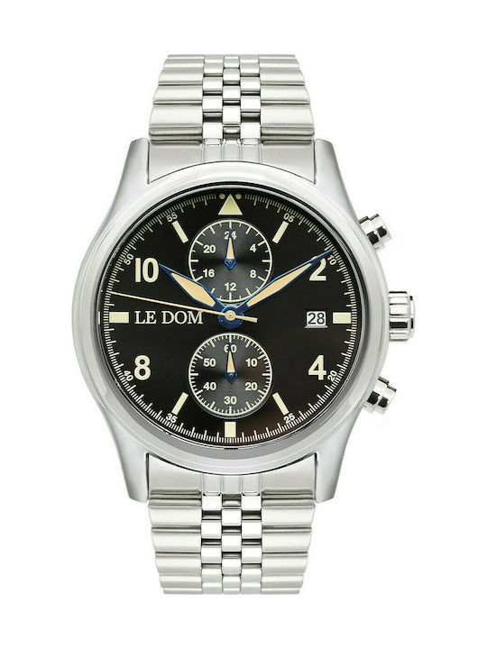 Le Dom Watch Chronograph Battery with Silver Metal Bracelet