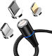 Maxlife Braided / Magnetic Cablu USB la Lightning / Type-C / micro USB cu mai multe porturi 2A Negru 1m (MXUC-03)