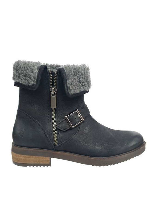 Abrieje Leather Women's Ankle Boots with Fur Black