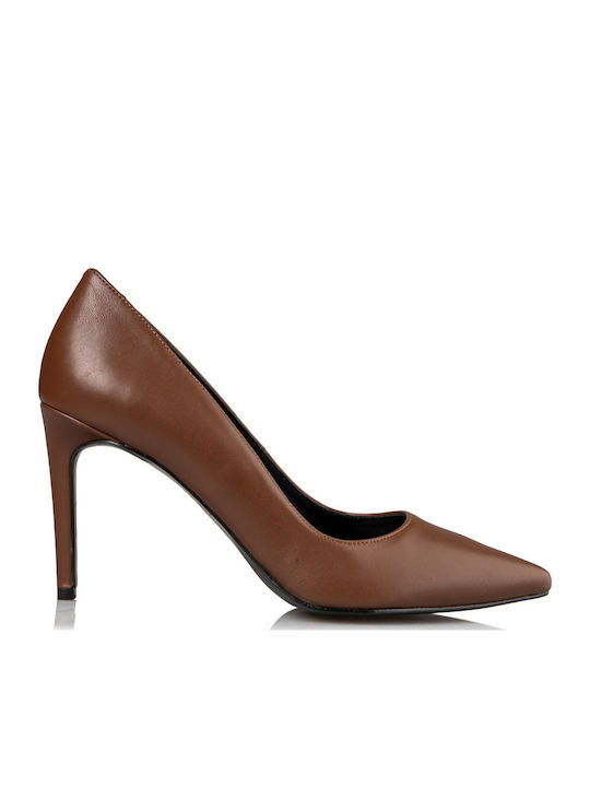Envie Shoes Leather Pointed Toe Stiletto Brown ...
