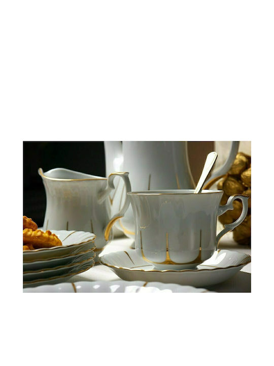 Cryspo Trio Ivona Porcelain Coffee Cup Set 100ml White-Gold 6pcs